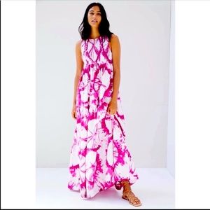 NWT ANTHROPOLOGIE Magenta S/W/F Smocked Tie-Dye Cotton Maxi Dress Size M